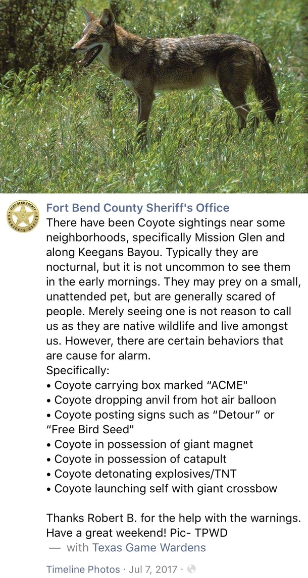 Just landed in Texas saw a useful warning from the local Sherifs office