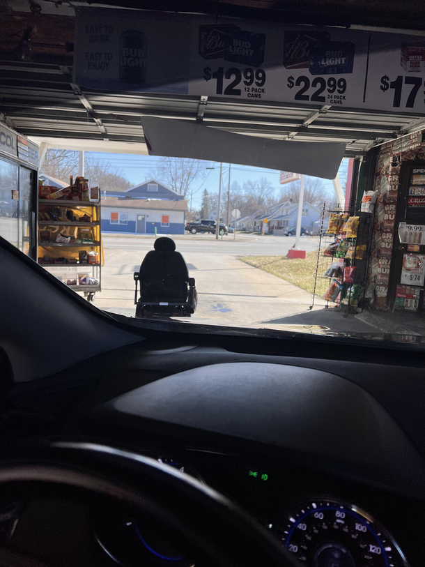 Just waiting in the drive thru for a motorized wheelchair