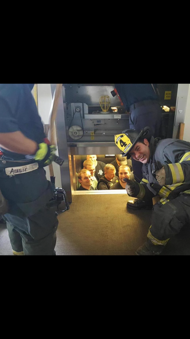 Kansas City fire department saves Kansas City police department from elevator