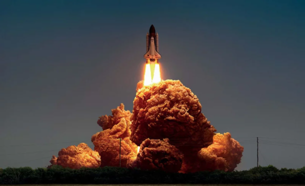 KFC chicken as space shuttle launch smoke