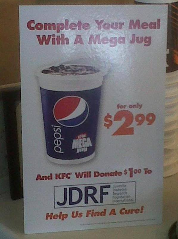 KFC fights type I diabetes by promoting type II diabetes