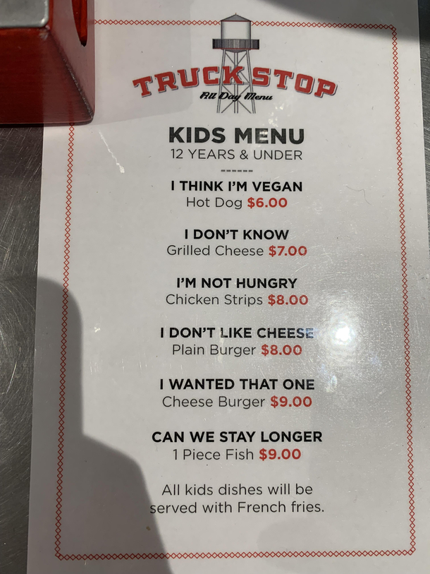 Kids menu at my local brewery