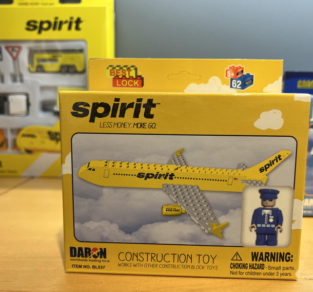 Knockoff LEGOs for a knockoff airline They probably charge extra for the assembly instructions