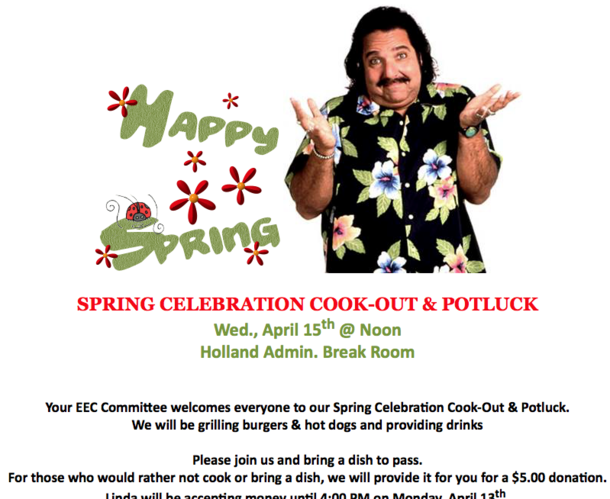 Lady in my HR department sent this announcement email this morning featuring clip art of a guy wearing a festive Hawaiian shirt