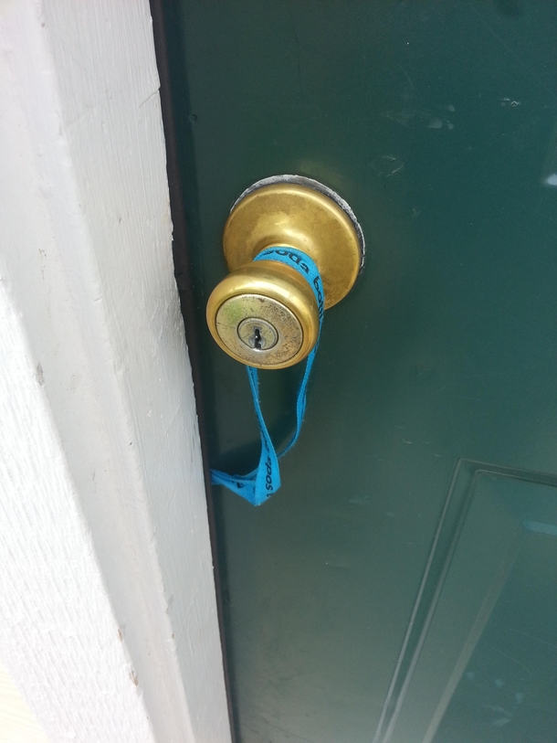 Lanyard caught on the handle and my keys swung inside the door as I closed it Stupidest way to lock yourself out