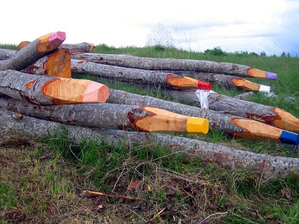 Large sharpened colored pencils