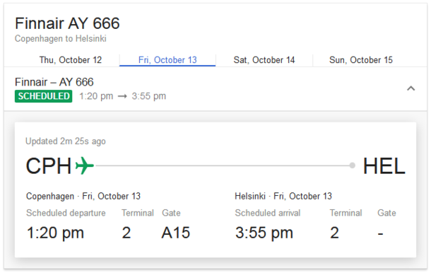 Last flight to HEL on Friday the th