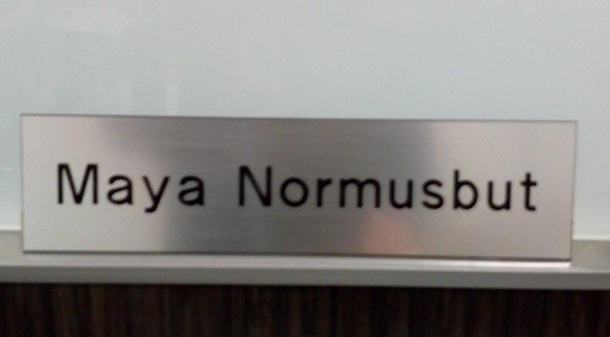 Last week my company was ordering name plates for the new employees I told our office administrator that we have a new girl named Maya and it would be easier if I just spelt her last name This came in Friday