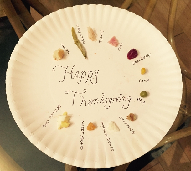Last year my brother had to work on Thanksgiving He asked me to save him a little bit of everything