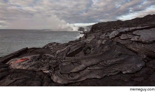 Lava flow timelapse by the sea