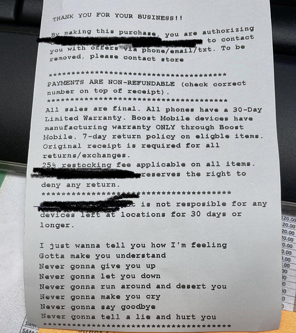 leave me at work unattended changed the Point of sales system return policy