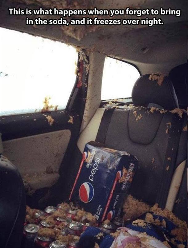 leaving soda in your car overnight during winter