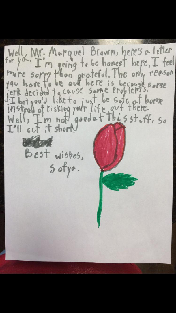 Letter to a service member in a combat zone Sofya age nine