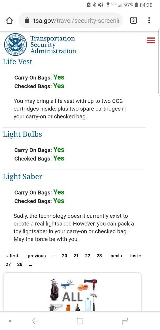 Light sabers are TSA approved