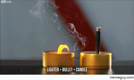 Lighter shot with a bullet near an open flame