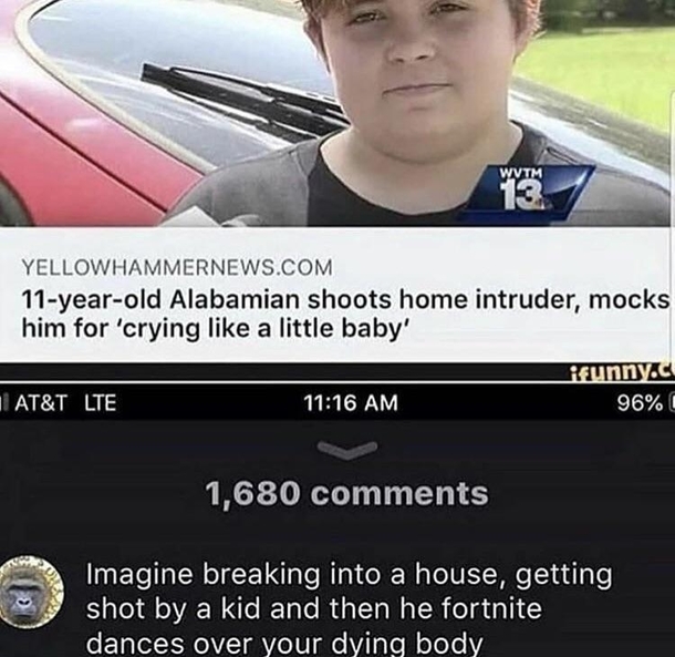 Little boy shoots and mocks intruder