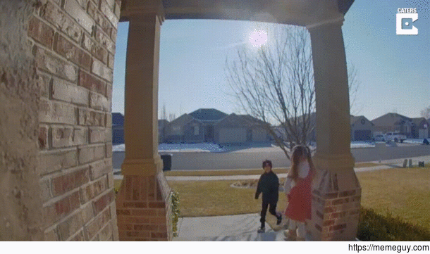 Little girl sends boy flying off porch with unintended judo move