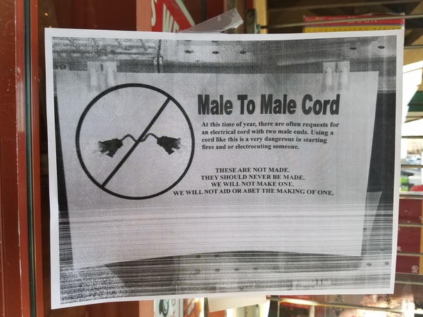 Local Hardware Store has this posted on their front door