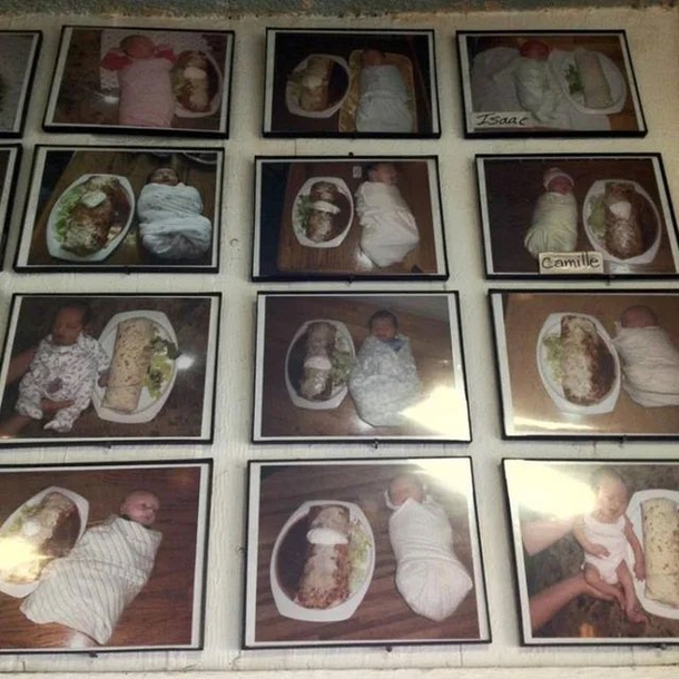 Local Mexican restaurant has babies beside burritos on their menu for scale