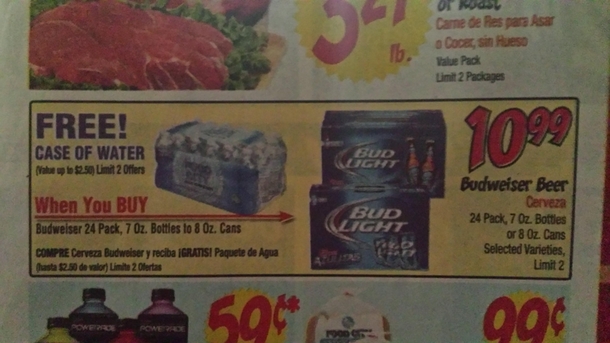 Local stores having a sale Buy two cases of water get one free