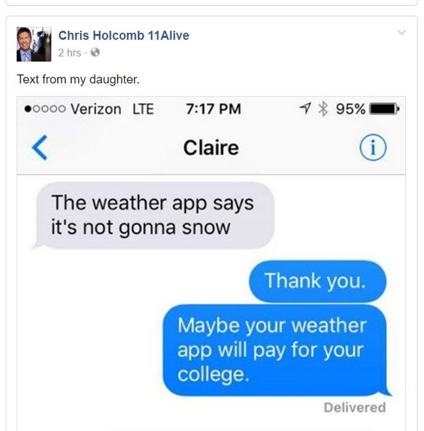 Local weatherman burns daughter