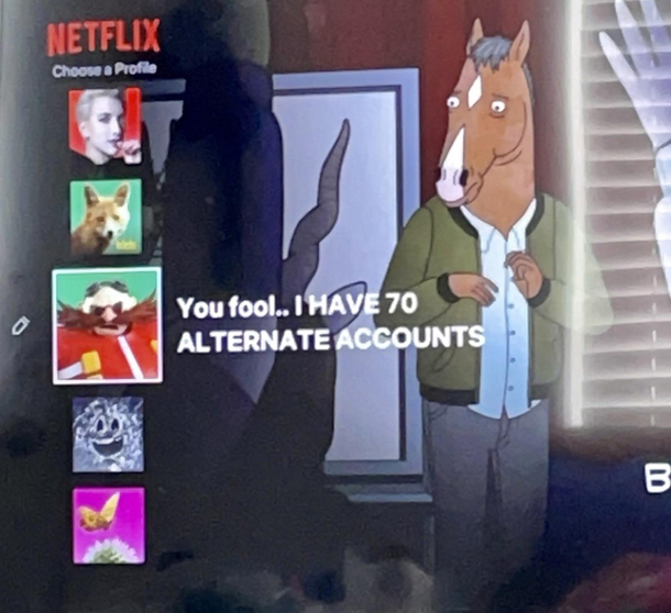 Logged into Netflix today to find that my son renamed his profile