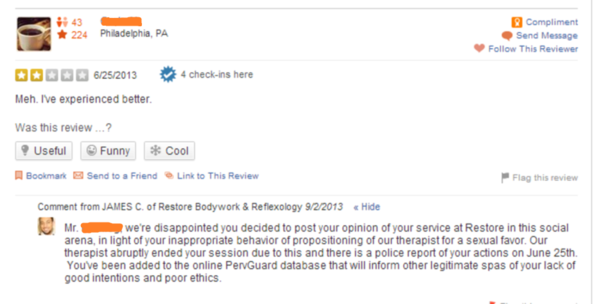 Looking for a place to get a massage on Yelp and came across the greatest review rebuttal ever