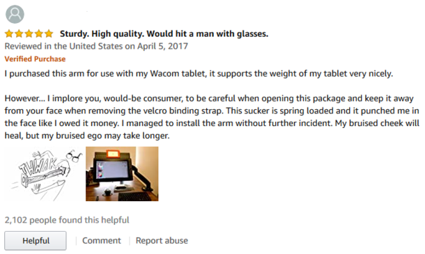 Looking for a violent monitor stand Would hit a man with glasses