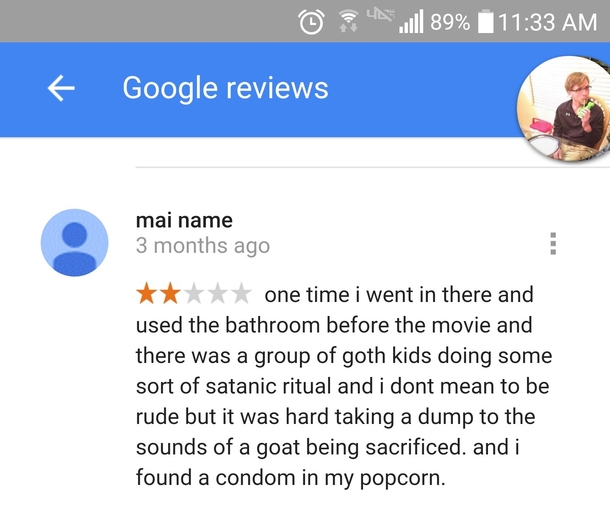 Looking up reviews for my local theater