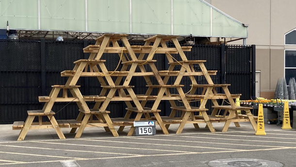 Looks like the bunk bed designers from Squid Game are doing picnic tables now