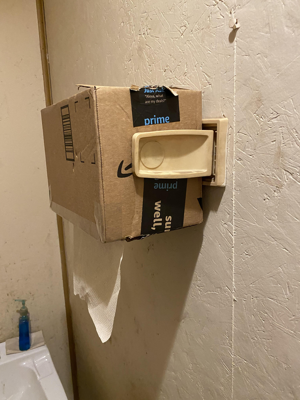 MacGyvered Paper Towel Holder at work