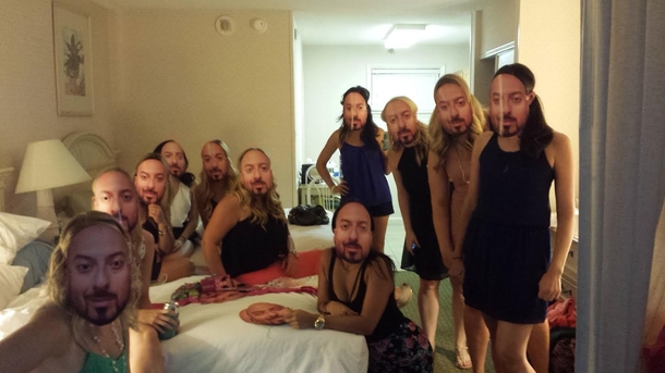 made masks of sisters fiance face for Bachelorette party this is what she walked in to
