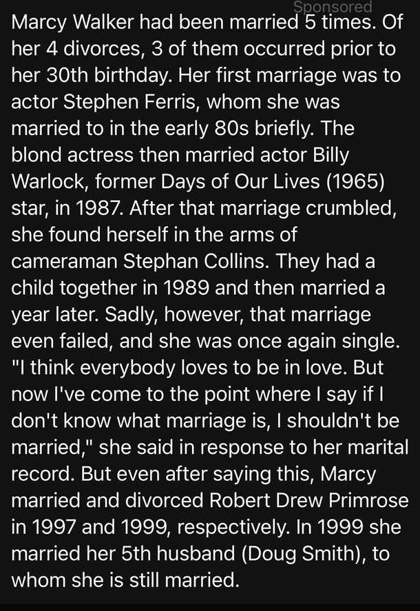 Marcy Walkers All My Children IMDB bio sounds like it was written by an ex husband