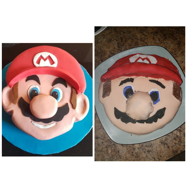 Mario cake I made for my sons birthday Betcha cant guess which one is reality
