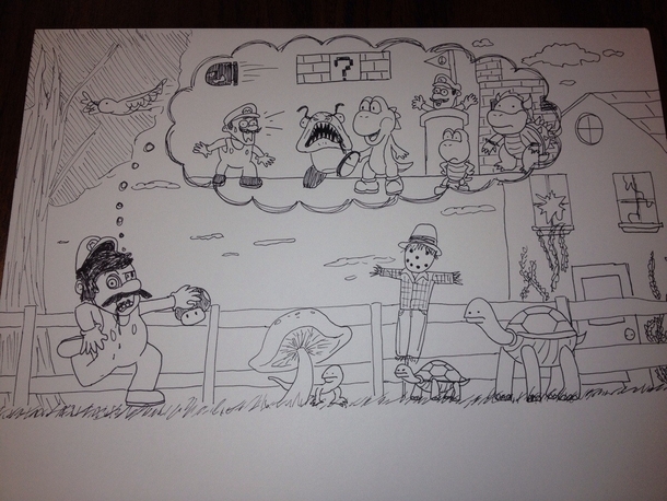 Mario in real life as depicted by a classmate of mine