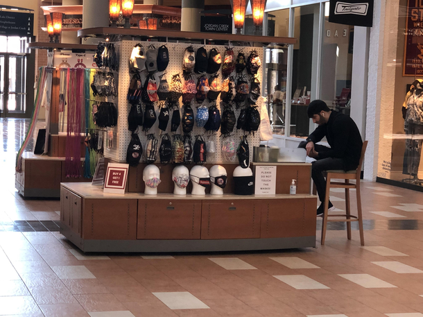 Mask salesman not using his own supply
