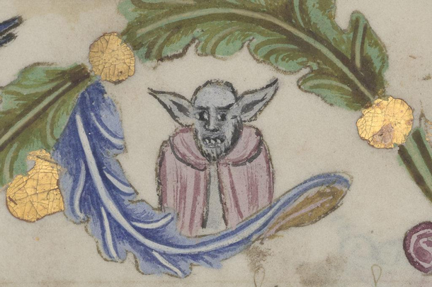 Master Yoda or maybe Nosferatu Strange figure depicted in th century Sankt Florian Psalter