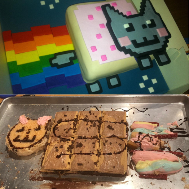 Me and sister attempted to make a nyan cat cake