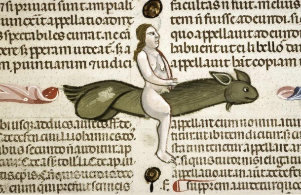 Medieval art was seemingly obsessed with women riding dick-shaped monsters