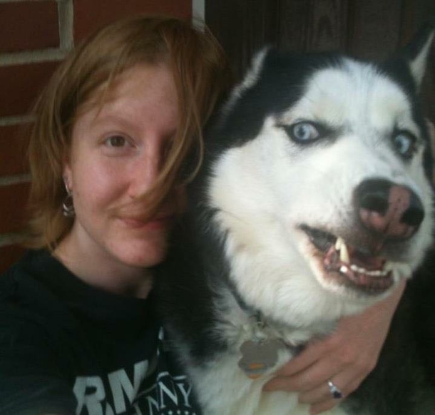 Meeting my moms husky for the first time