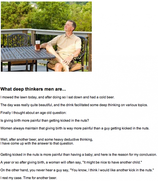 Men contemplate the real questions