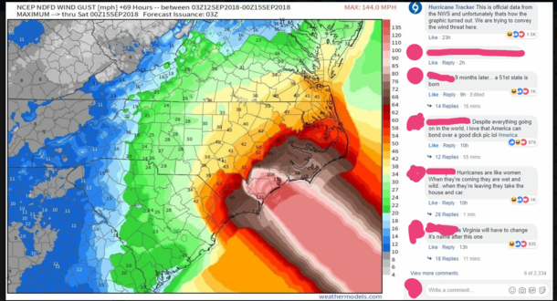 Meteorologist posted wind map for incoming Hurricane Florence Hundreds of hilarious comments