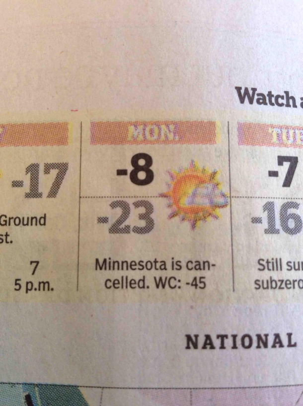 Minnesota is cancelled tomorrow