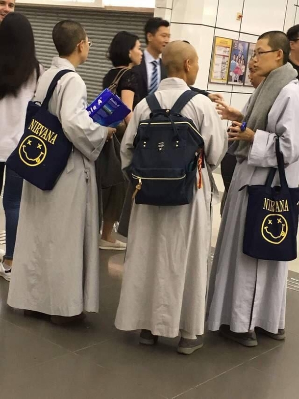 Monks with nirvana merchandise