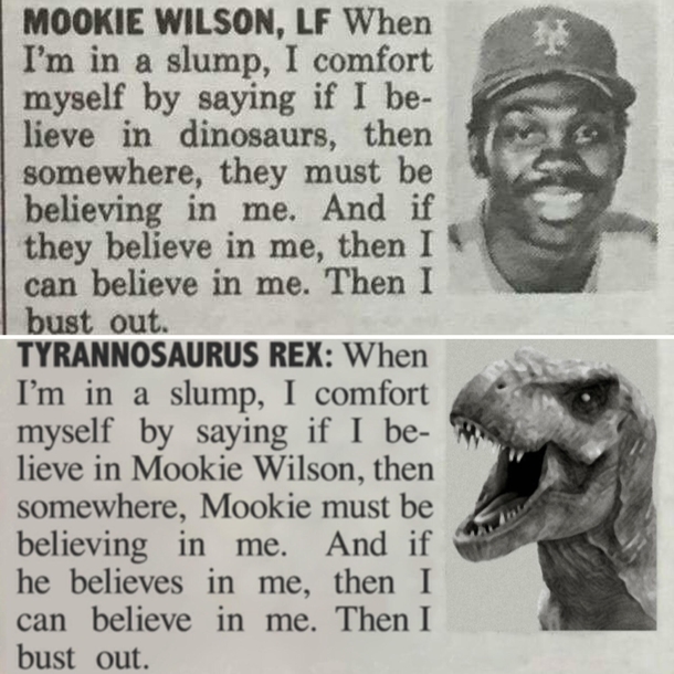 Mookie Wilson and T-Rex Budding Bro-Mance