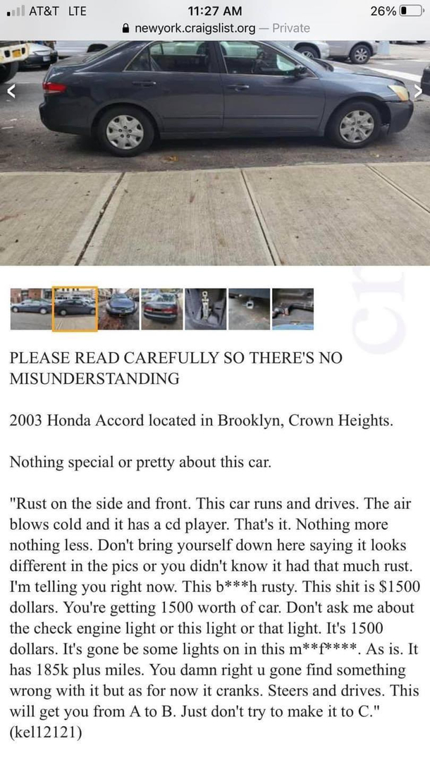 Most honest car advertisement