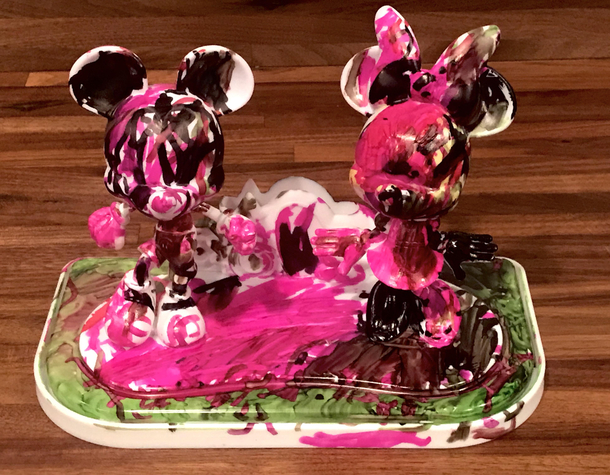 Mother in law gave my daughter Disney bobbleheads that you color yourself complete with the correct colors and a picture to compare Our daughter is  She insisted we put this on display in our kitchen Say hello to Mickey and Minnie