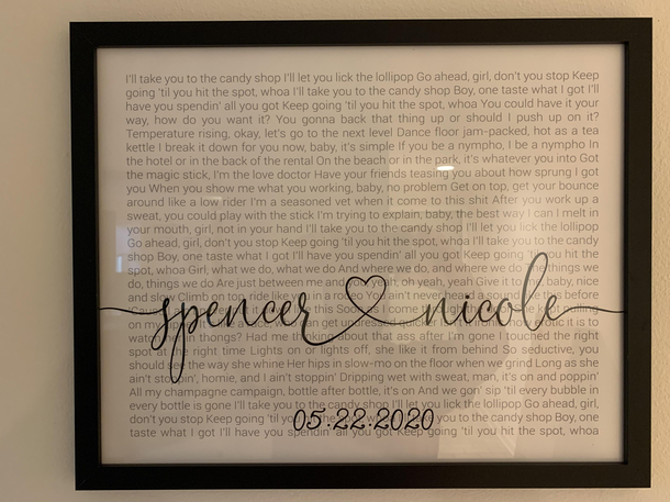 Mother-in-law suggested something sweet to commemorate our marriage so we framed this and put it near the front door Now just waiting for the day that she notices