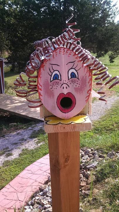 My aunts freshly painted birdhouse looks a little too much like a blow-up doll