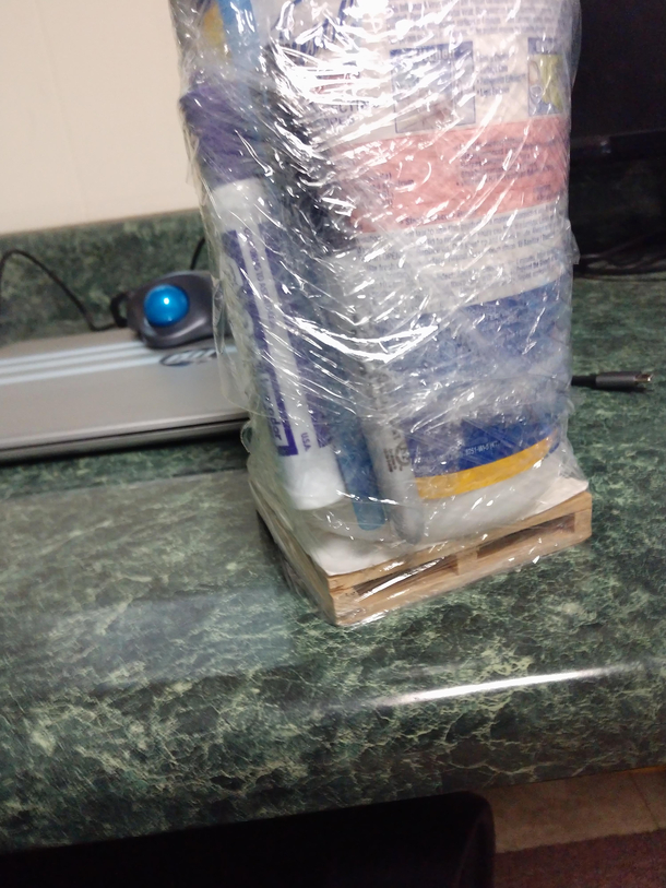 My boss promised me he would have  skid full of our office supplies by morning so we can move to a new location Found this on my desk this morning